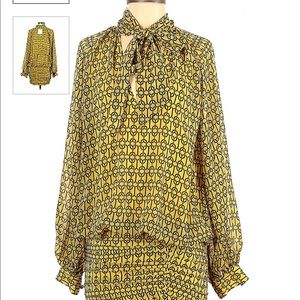 L'ACADEMIE Yellow Printed Long Sleeve Blouse Size S